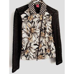 SAVE THE QUEEN Biker Jacket Zip Front/Pockets Tapestry Black Mesh Sleeves Small